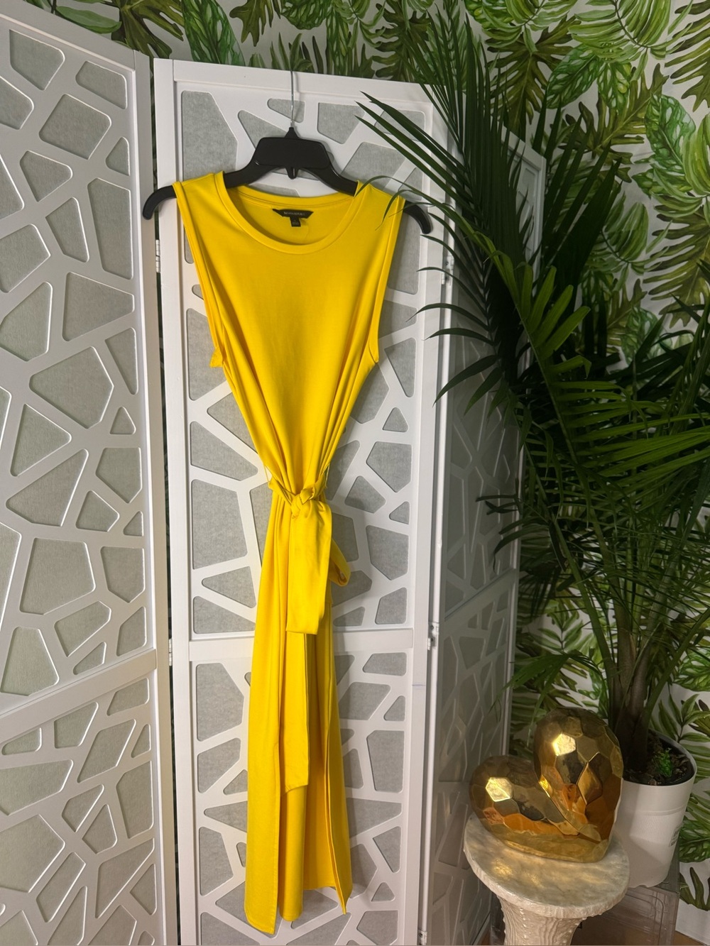 Banana Republic Bright Yellow Sleeveless Tie-Waist Maxi Dress